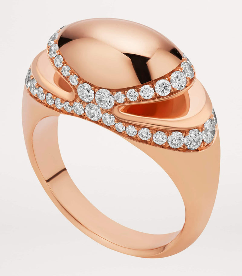 Bvlgari Cabochon ring 18kt rose gold with pavé diamonds, UK version