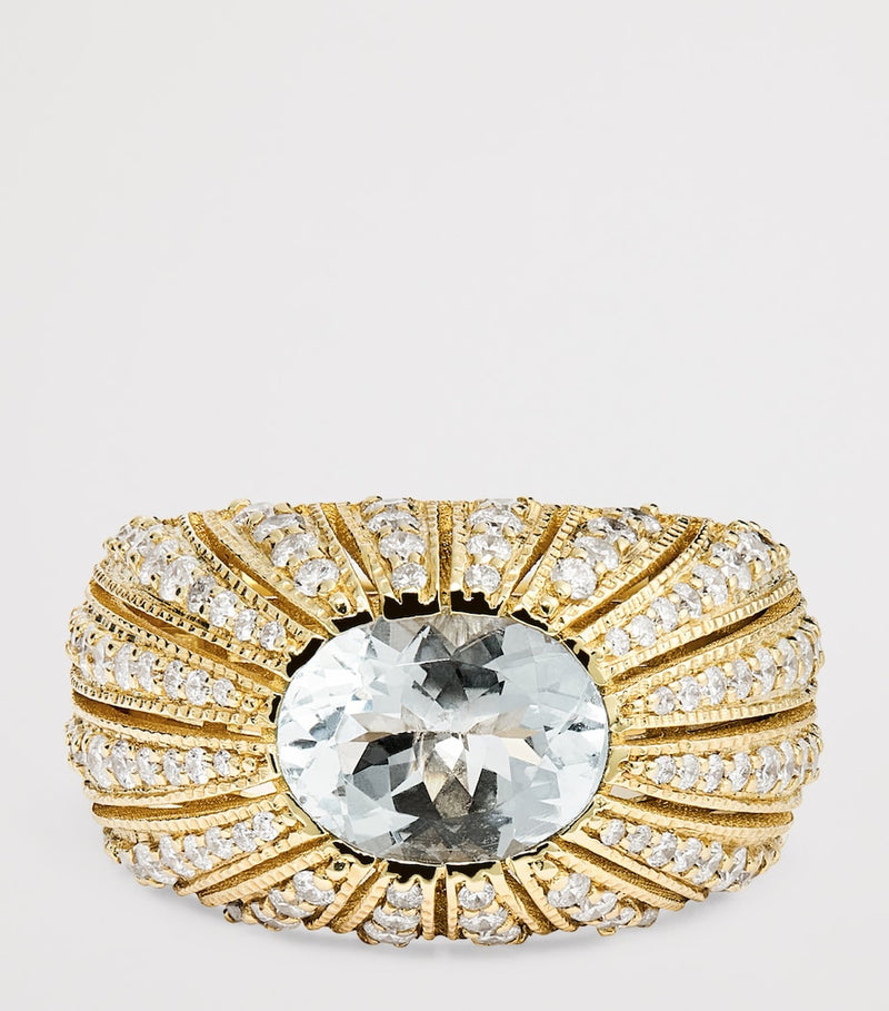 Jacquie Aiche large aquamarine diamond oval dome ring, UK version