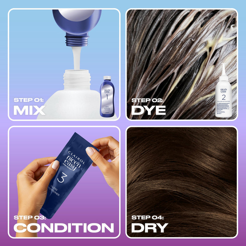 Clairol Nice'N Easy hair dye Medium Ash Brown, imported from the UK