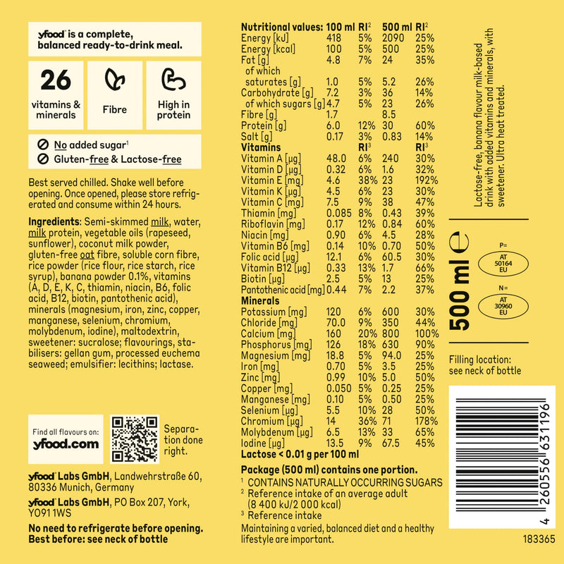 yFood Happy Banana meal drink 500ml, UK version