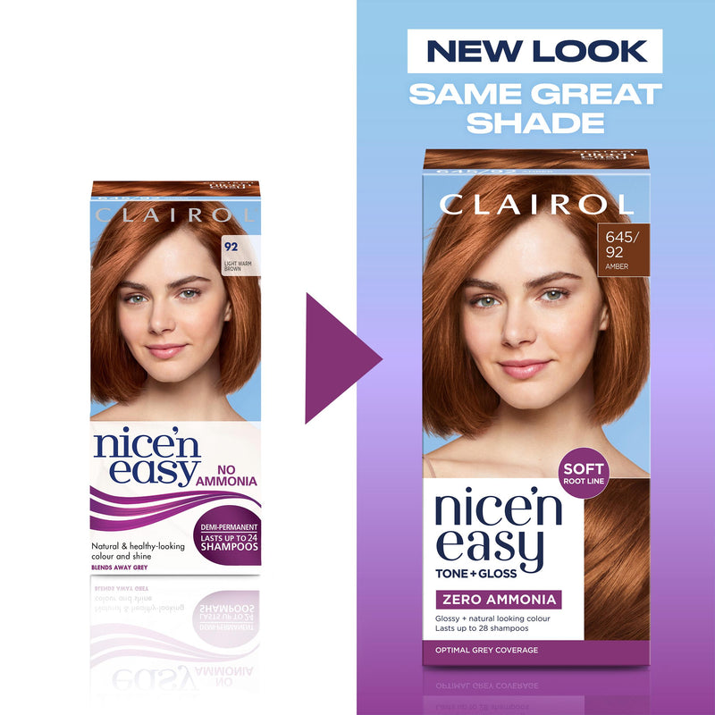 Clairol Nice'N Easy semi permanent hair dye Amber 645/92, imported from the UK