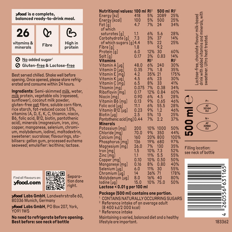 yfood complete meal classic choco 500ml (British brand)