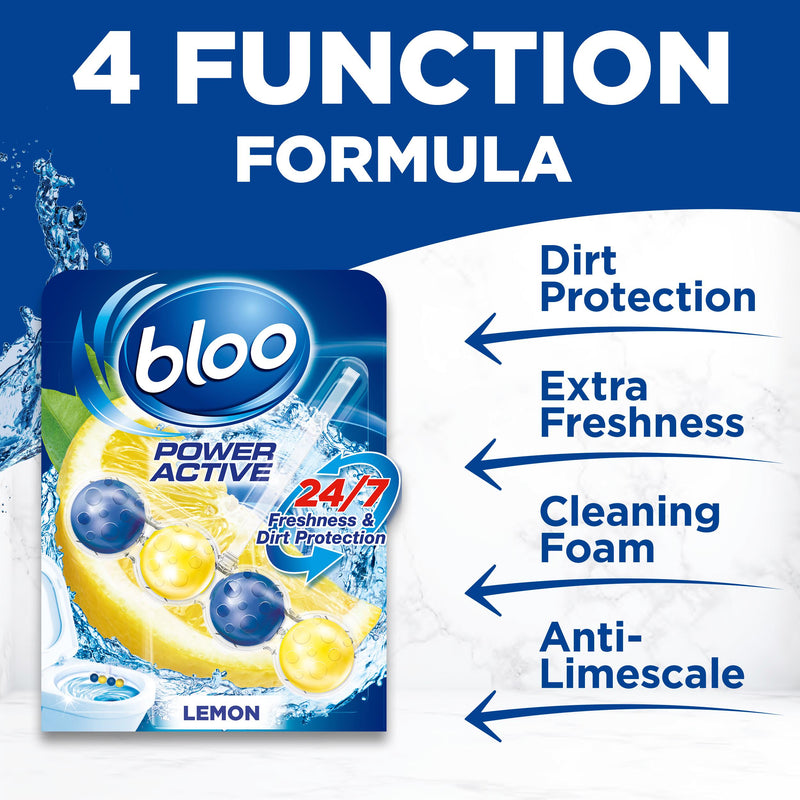 Bloo Power Active lemon toilet rim blocks 2x50g, imported from the UK