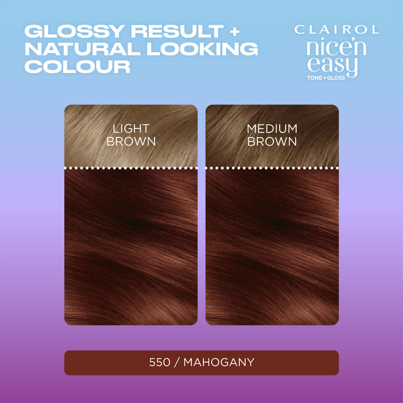 Clairol Nice'N Easy Tone+Gloss Mahogany semi permanent hair dye, imported from the UK