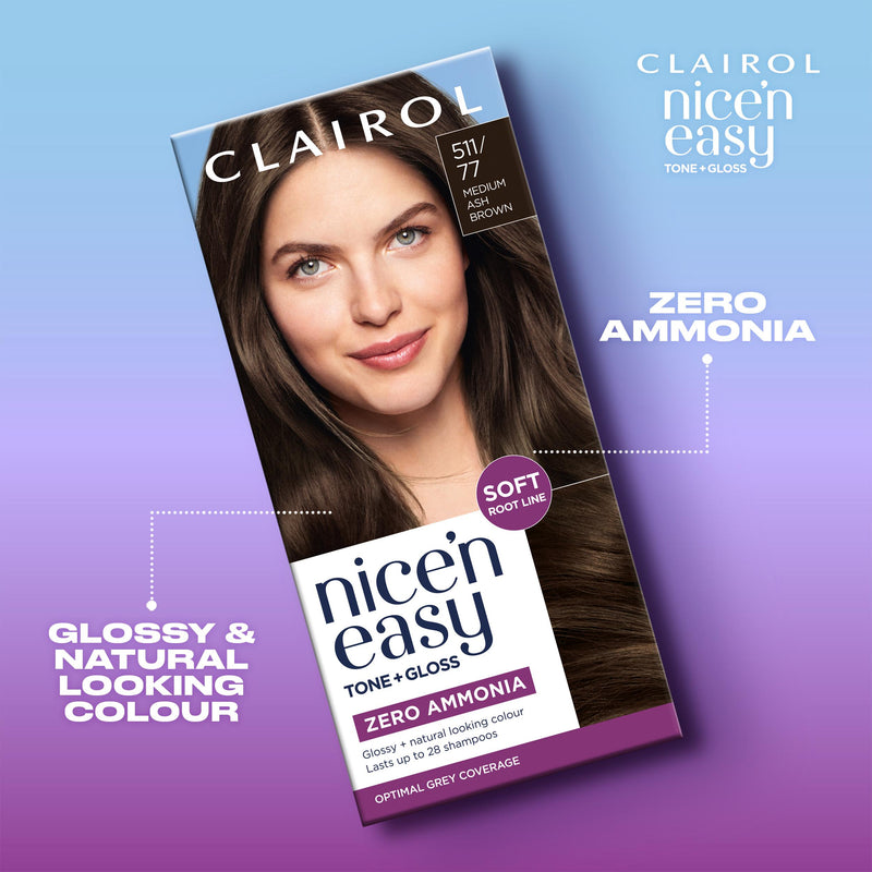 Clairol Nice'N Easy hair dye Medium Ash Brown, imported from the UK