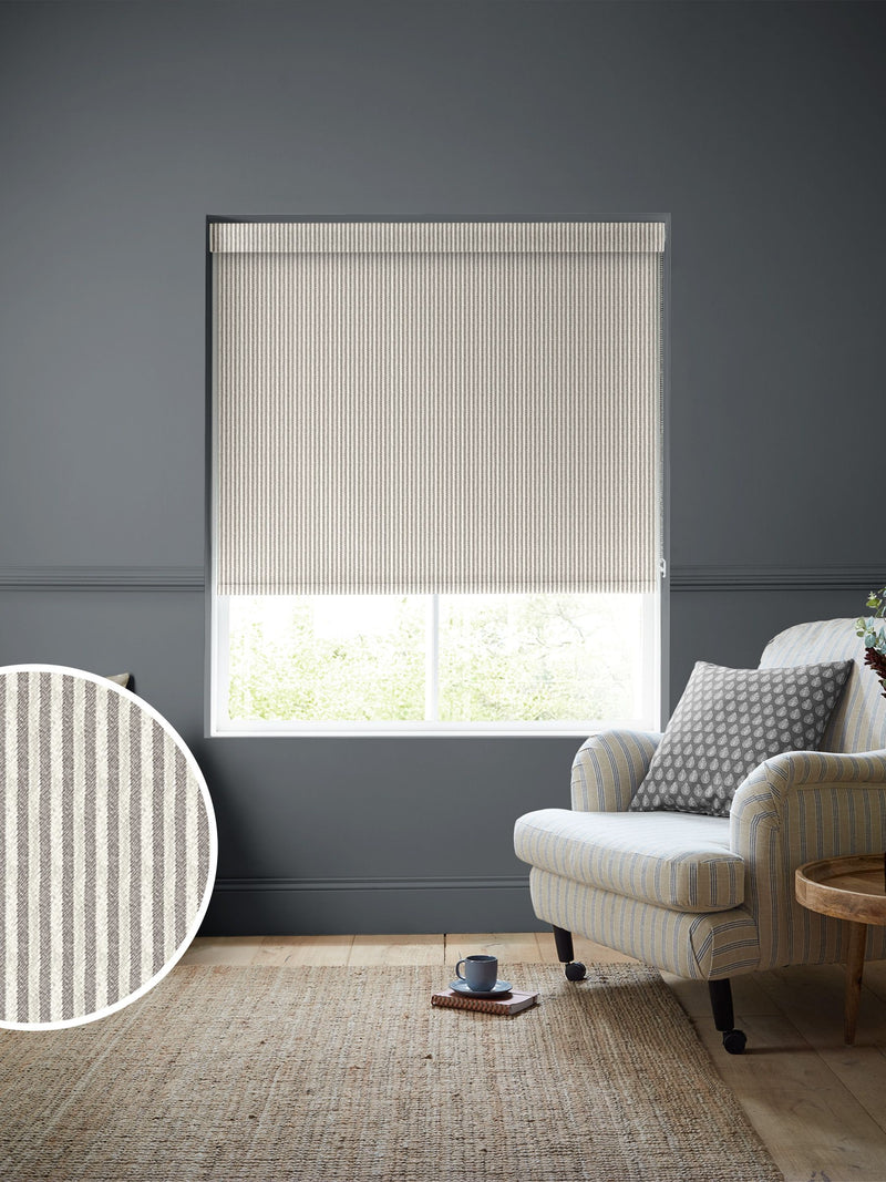 Emily Bond roller blinds Smoke Oscar Stripe - British product