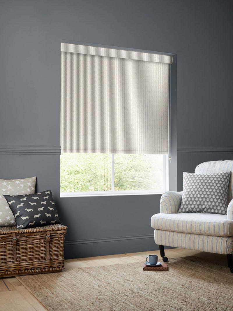 Emily Bond roller blinds Smoke Oscar Stripe - British product