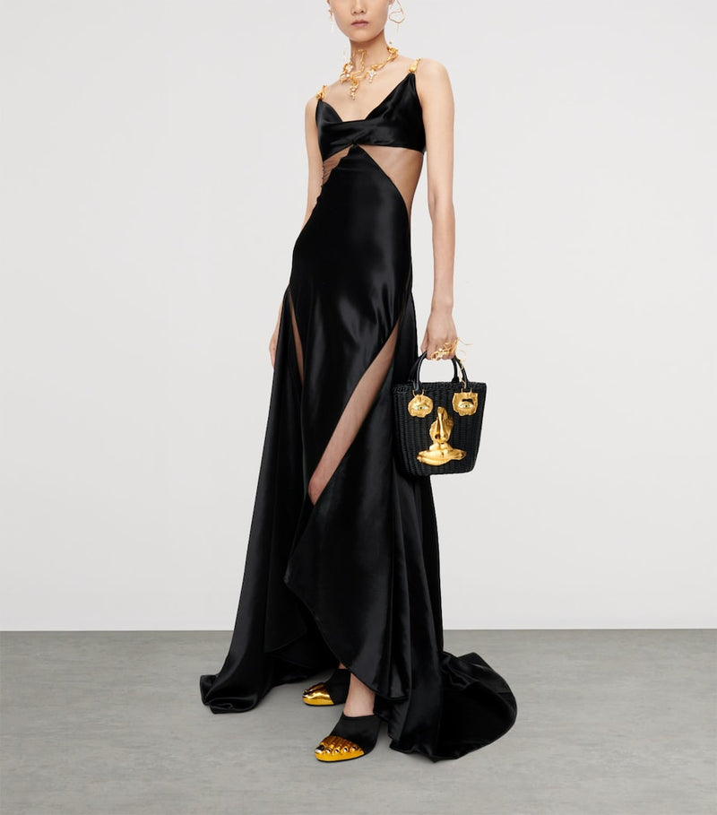 Schiaparelli Face bucket bag with wicker calfskin and gold-plated details, UK version