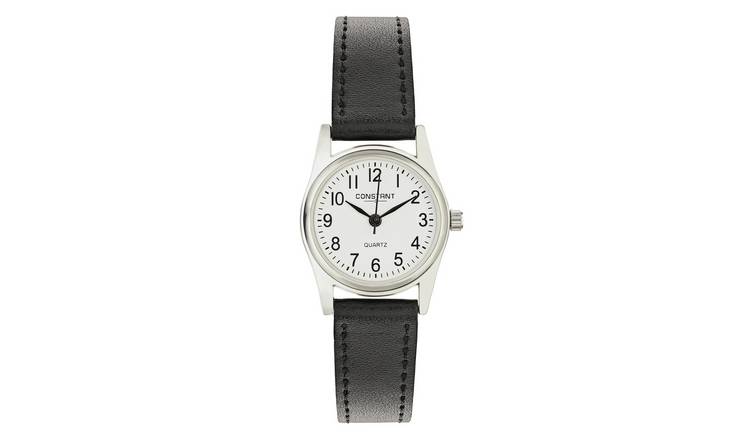 Constant ladies watch with white dial and black strap (British brand)