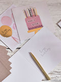 6 pink chic birthday cards 15x15cm, imported from the UK