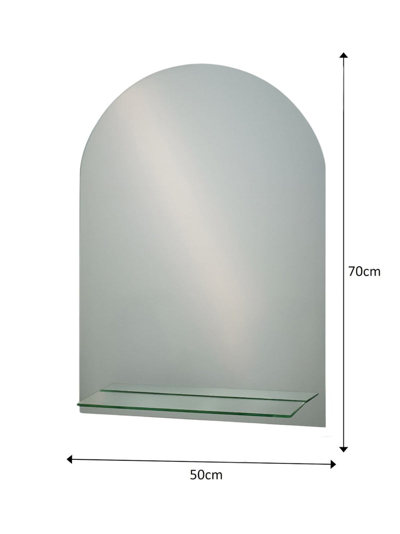 Showerdrape Greenwich arched bathroom mirror with shelf 70cm x 50cm (British brand)