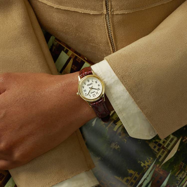 Lorus ladies brown leather strap watch white dial gold case (British brand)