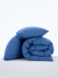 Blue polycotton plain duvet cover and pillowcase set - British product