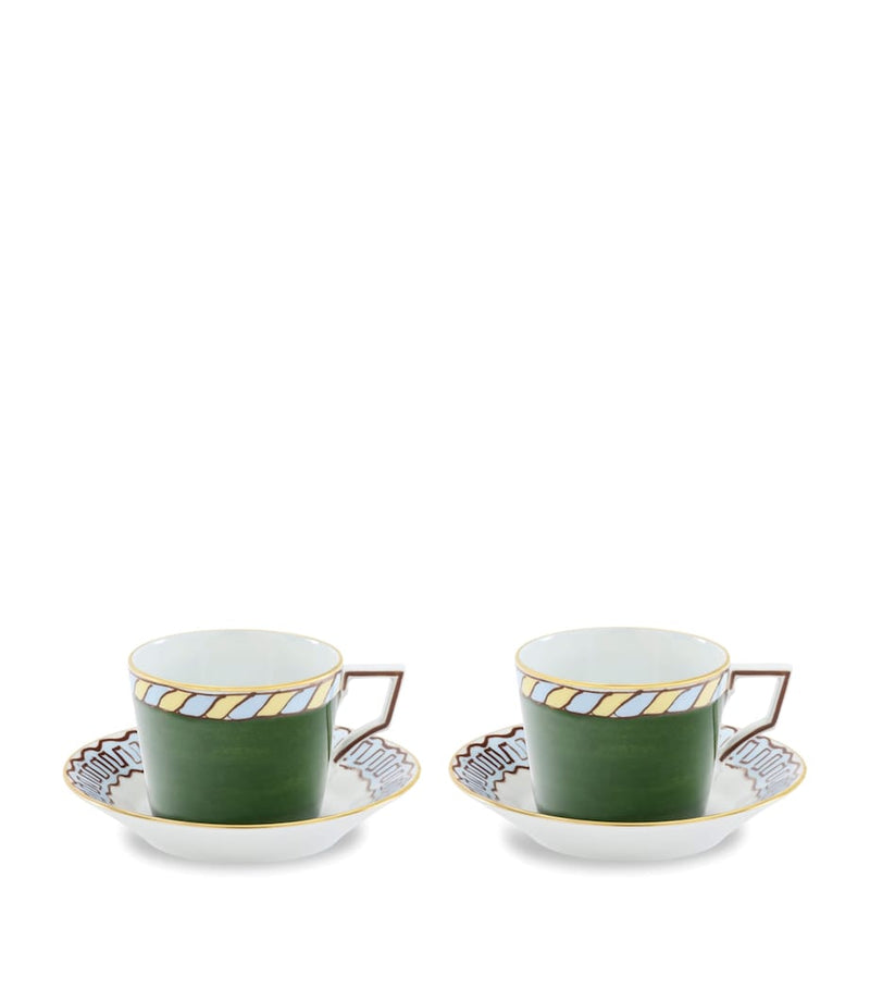 GINORI 1735 Il Viaggio di Nettuno porcelain teacup and saucer set of 2, UK version