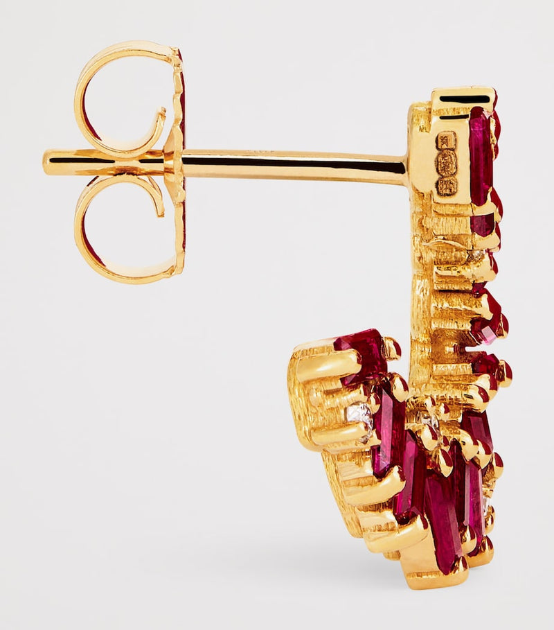 Suzanne Kalan rose gold diamond and ruby hoop earrings, UK version
