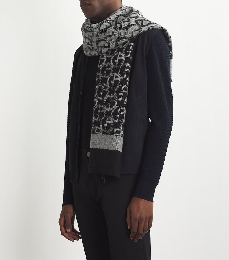 Giorgio Armani wool monogram jacquard scarf, UK version