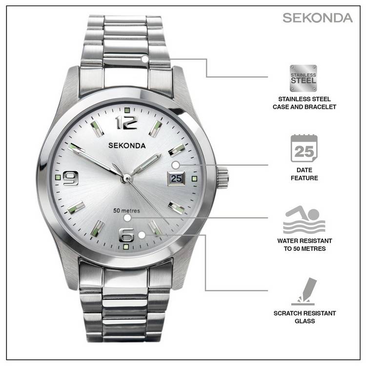 Sekonda men's stainless steel watch with silver dial, imported from the UK