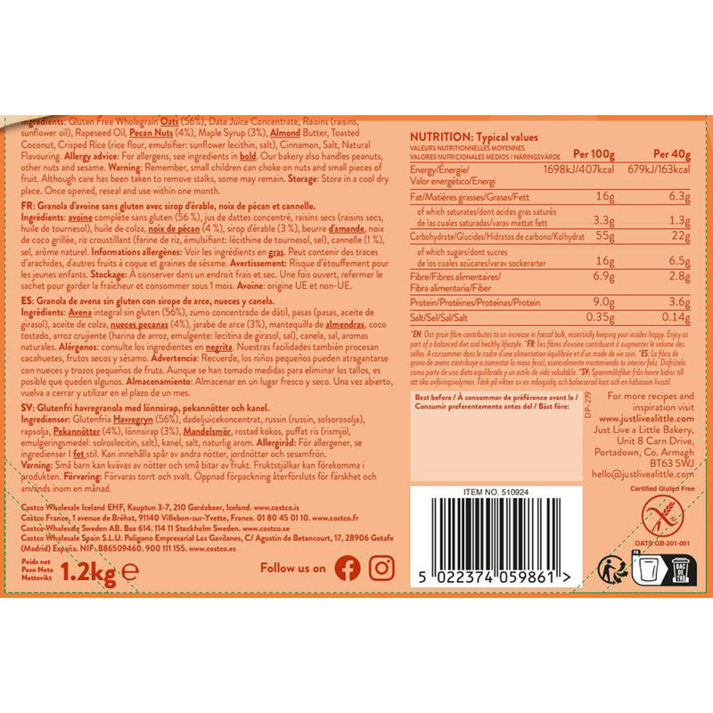 Just Granola Maple and Toasted Pecan granola 1.2kg, UK version