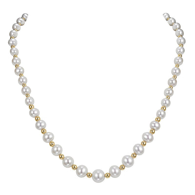 Costco UK Cultured Freshwater Pearl and Gold Bead Graduated Necklace, 5-9mm Pearls, 14ct Yellow Gold- Buy online at McGrocer
