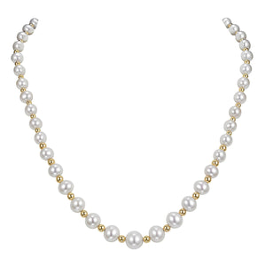 Cultured Freshwater Pearl and Gold Bead Graduated Necklace, 5-9mm Pearls, 14ct Yellow Gold