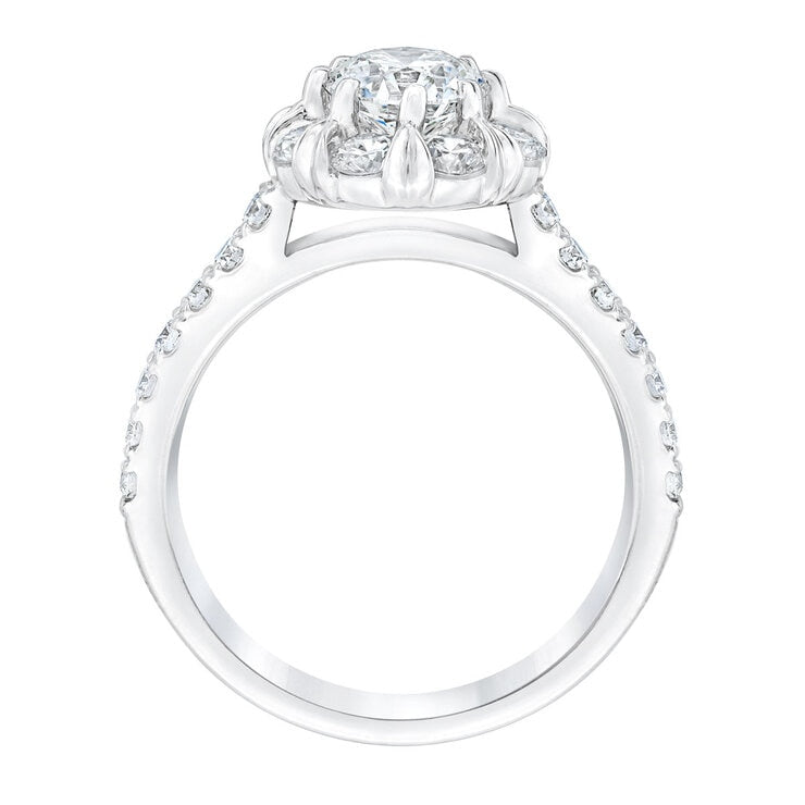 Diamond halo ring round brilliant cut 2ctw 14ct white gold, imported from the UK
