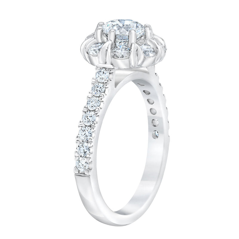 Diamond halo ring round brilliant cut 2ctw 14ct white gold, imported from the UK