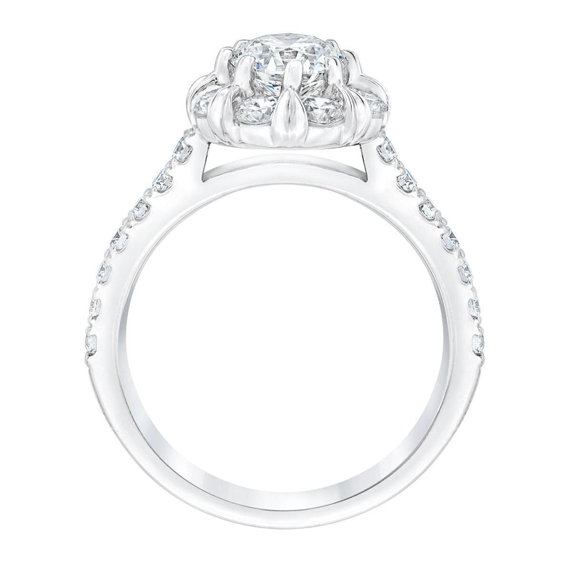 Diamond halo ring round brilliant cut 2ctw 14ct white gold, imported from the UK