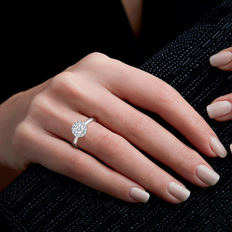 Costco diamond halo ring 1.00ctw round brilliant cut platinum size N, imported from the UK