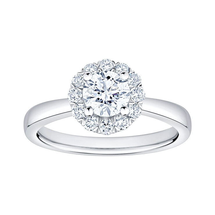 Costco diamond halo ring 1.00ctw round brilliant cut platinum size N, imported from the UK