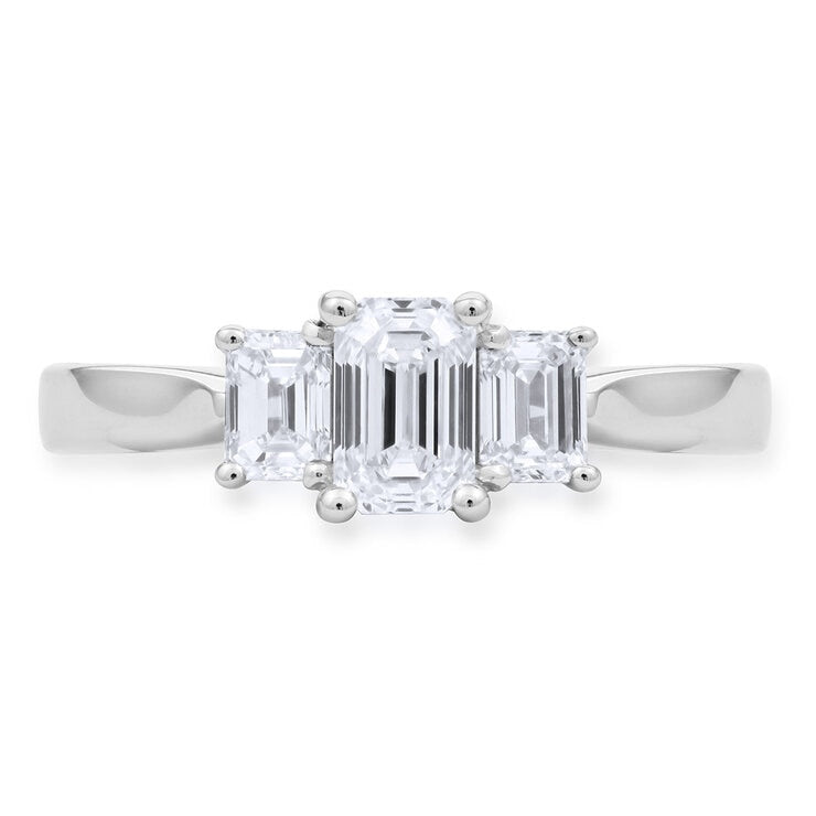 Costco diamond ring emerald cut three stone size M - British product
