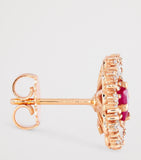 Suzanne Kalan flower stud earrings rose gold diamonds ruby, imported from the UK