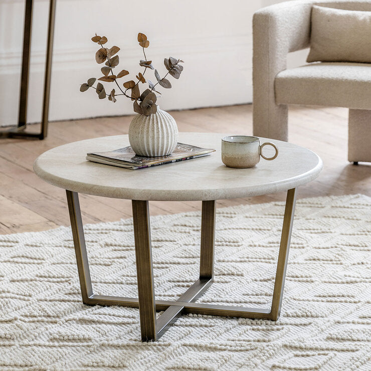 Gallery white faux travertine coffee table (British brand)