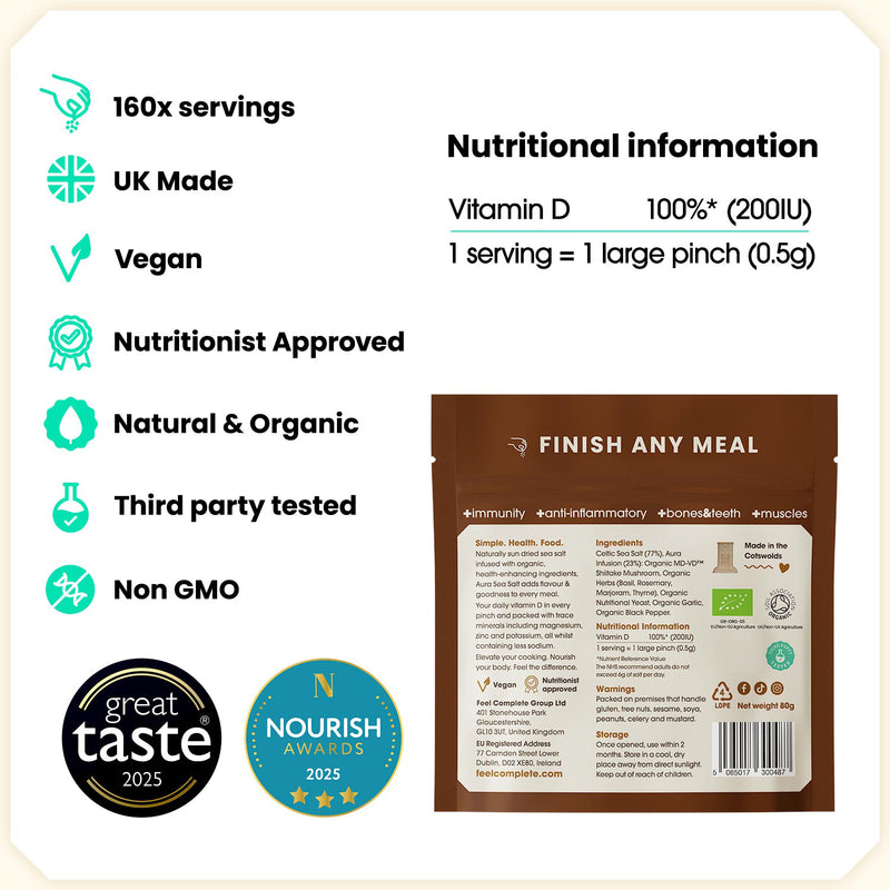 Feel Complete Aura Sea Salt Mushroom Herbs 80g, imported from the UK