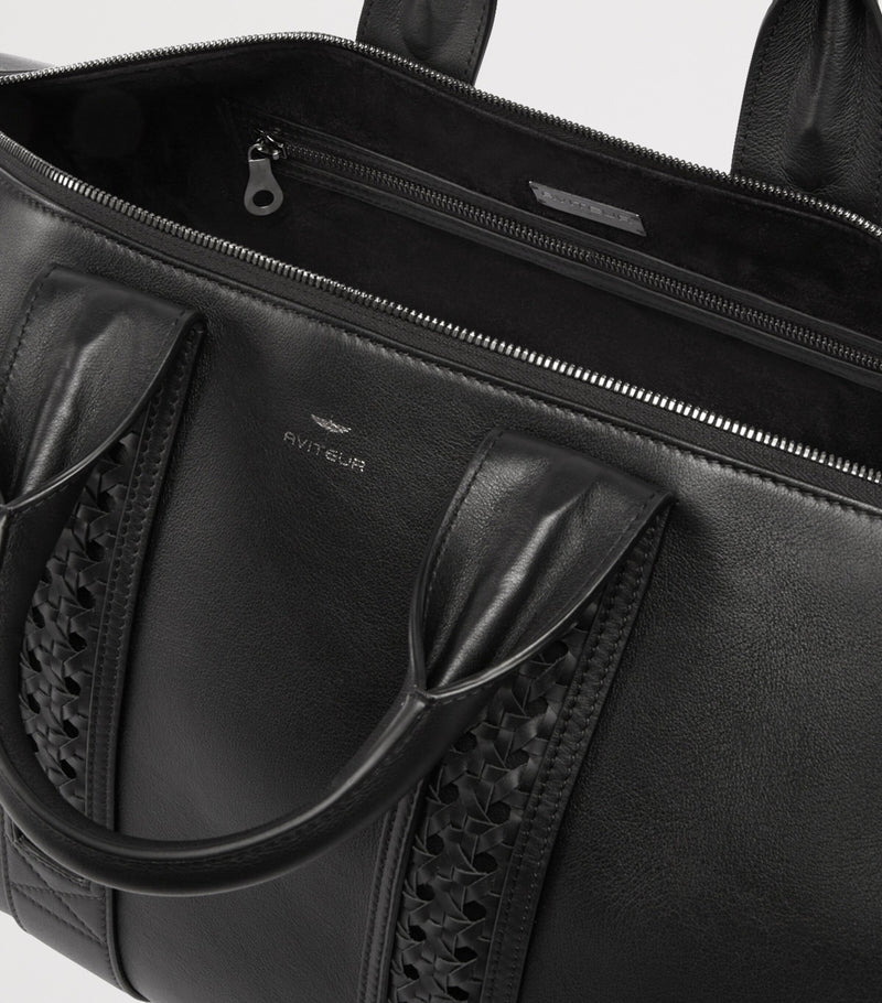 Aviteur Leather Woven-Detail Holdall with Calfskin and Alcantara Lining - British product