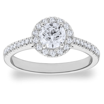 Costco UK Costco 0.97ctw Round Brilliant Cut Diamond Halo Ring Platinum Size M- Buy online at McGrocer