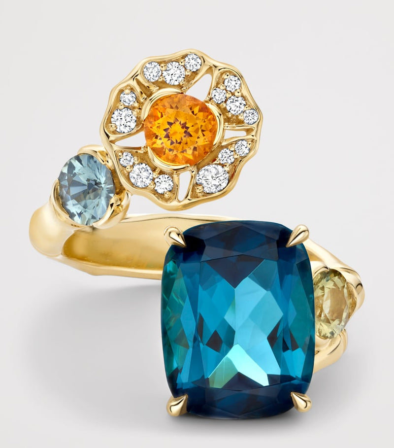 Boodles yellow gold Gemini ring with diamonds and gemstones - British product