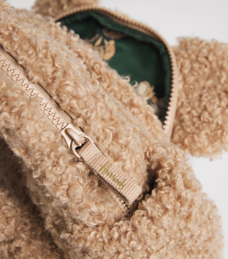 Harrods teddy backpack with recycled polyester fur, 34cm, imported from the UK