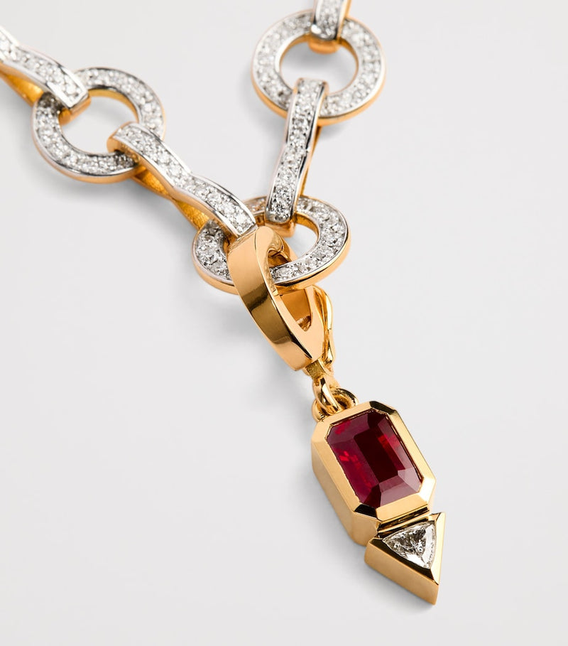 Azlee yellow gold ruby diamond July charm (British brand)