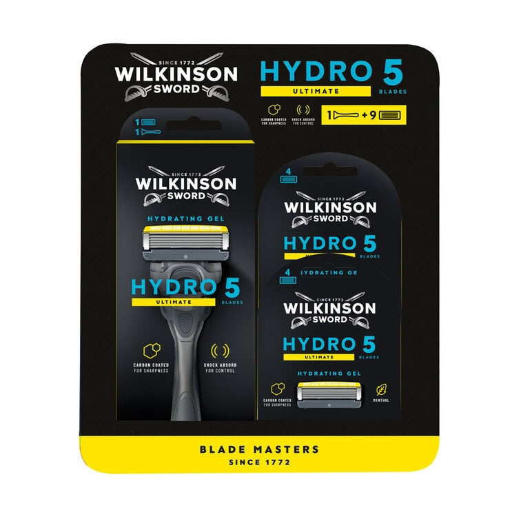 Wilkinson Sword Hydro 5 Ultimate manual razor with 9 blades and handle (British brand)