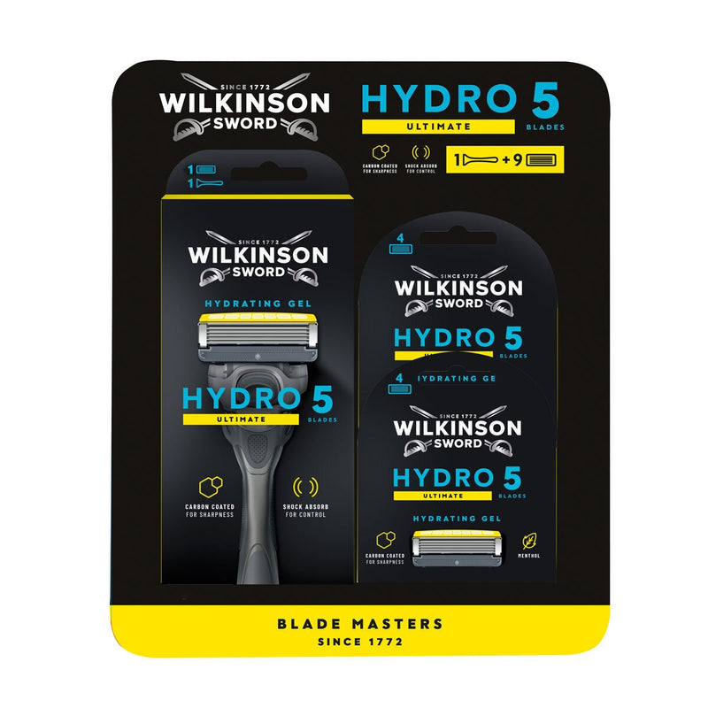 Wilkinson Sword Hydro 5 Ultimate manual razor with 9 blades and handle (British brand)