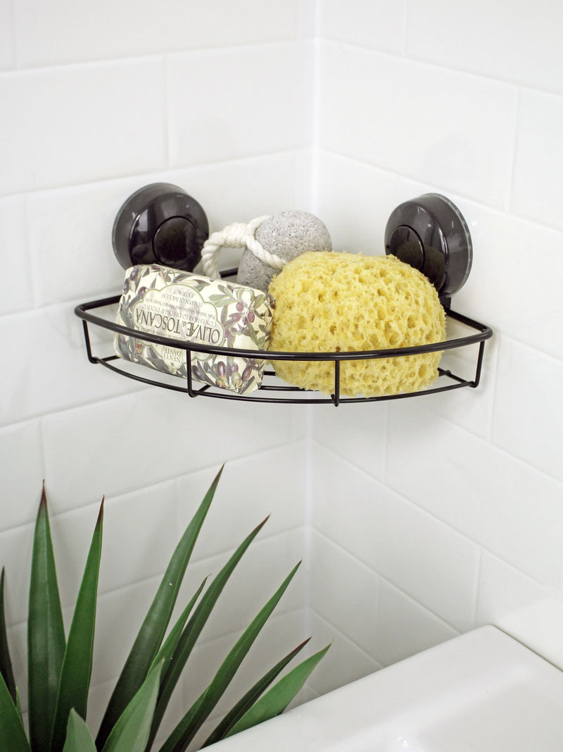 Showerdrape black Suctionloc corner basket (British brand)