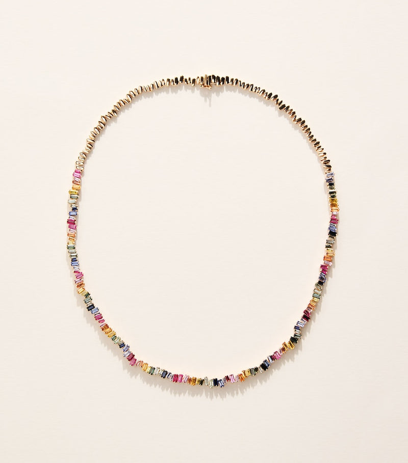 Suzanne Kalan rose gold rainbow sapphire tennis necklace 43cm - British product