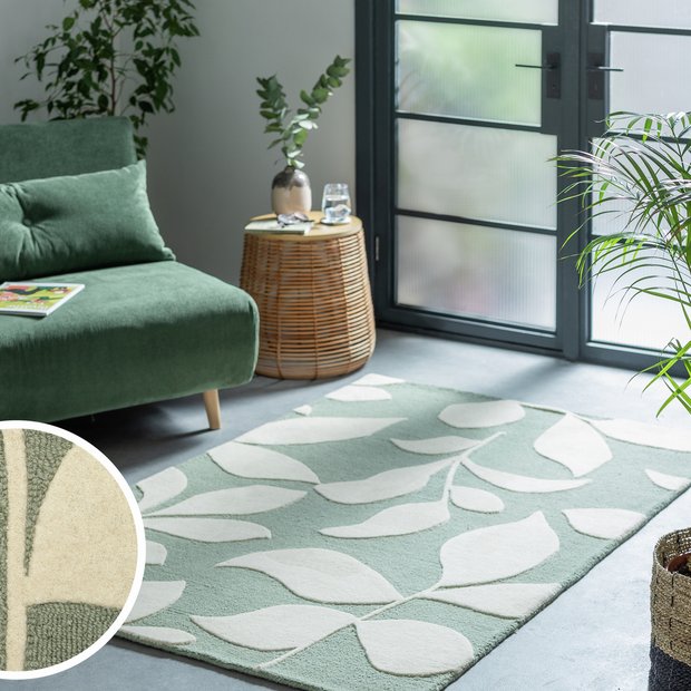 Habitat Verdant Leaf Green Wool Cut Pile Rug 160x230cm, UK version