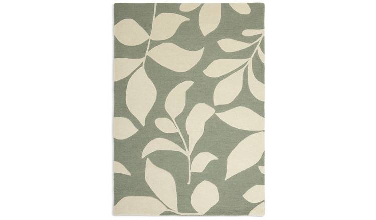 Habitat Verdant Leaf Green Wool Cut Pile Rug 160x230cm, UK version