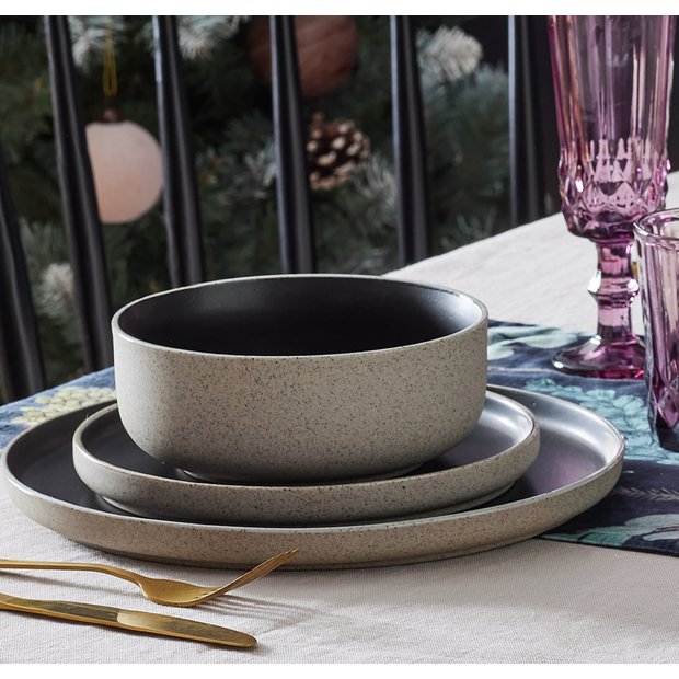 Habitat Raw Edge Speckle dinner set 12 piece black, UK version