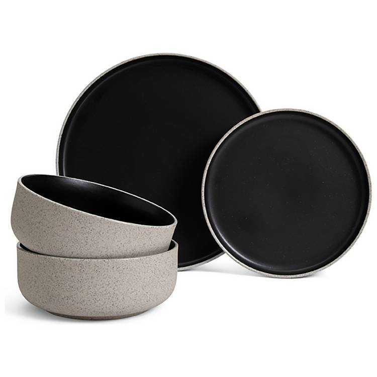 Habitat Raw Edge Speckle dinner set 12 piece black, UK version