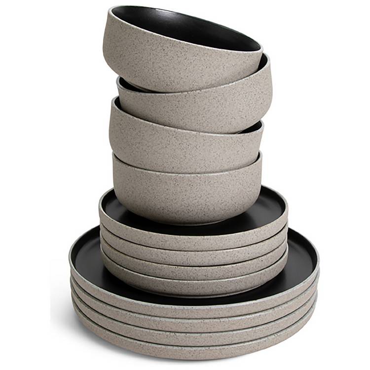 Habitat Raw Edge Speckle dinner set 12 piece black, UK version