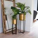 Ivyline Calla gold planter stand with 58cm height and 22cm diameter, UK version