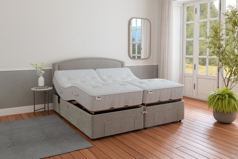 Mibed Superking adjustable bed with storage drawers in grey, imported from the UK