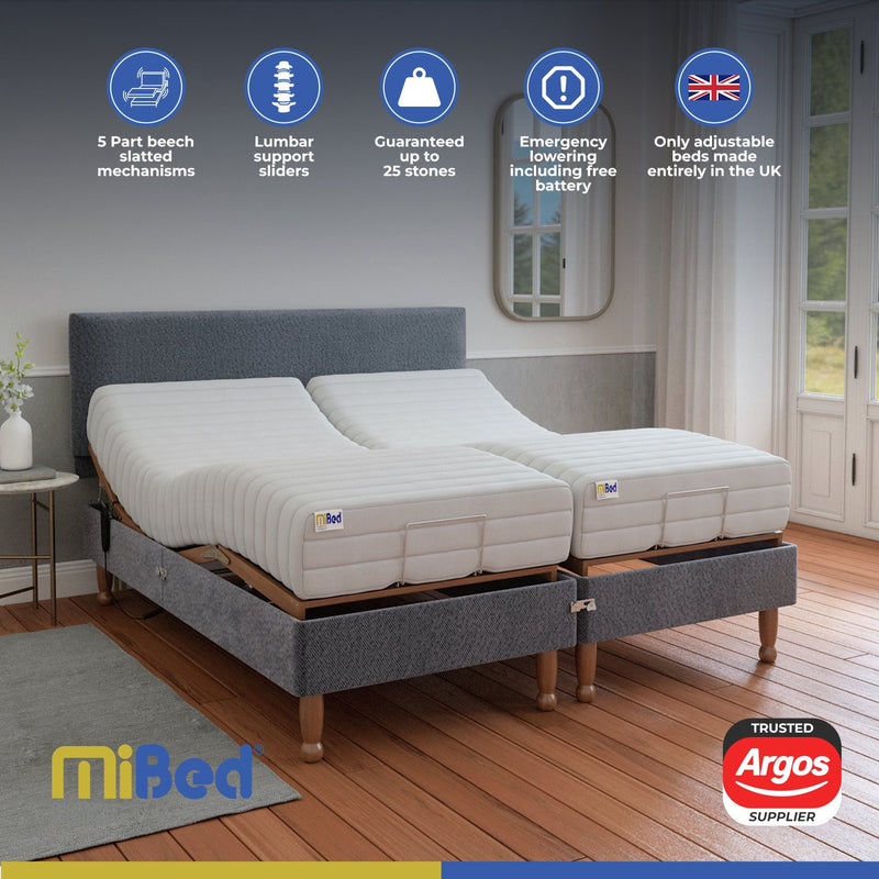Mibed Memory Superking Adjustable Bed with Mattress Grey, imported from the UK